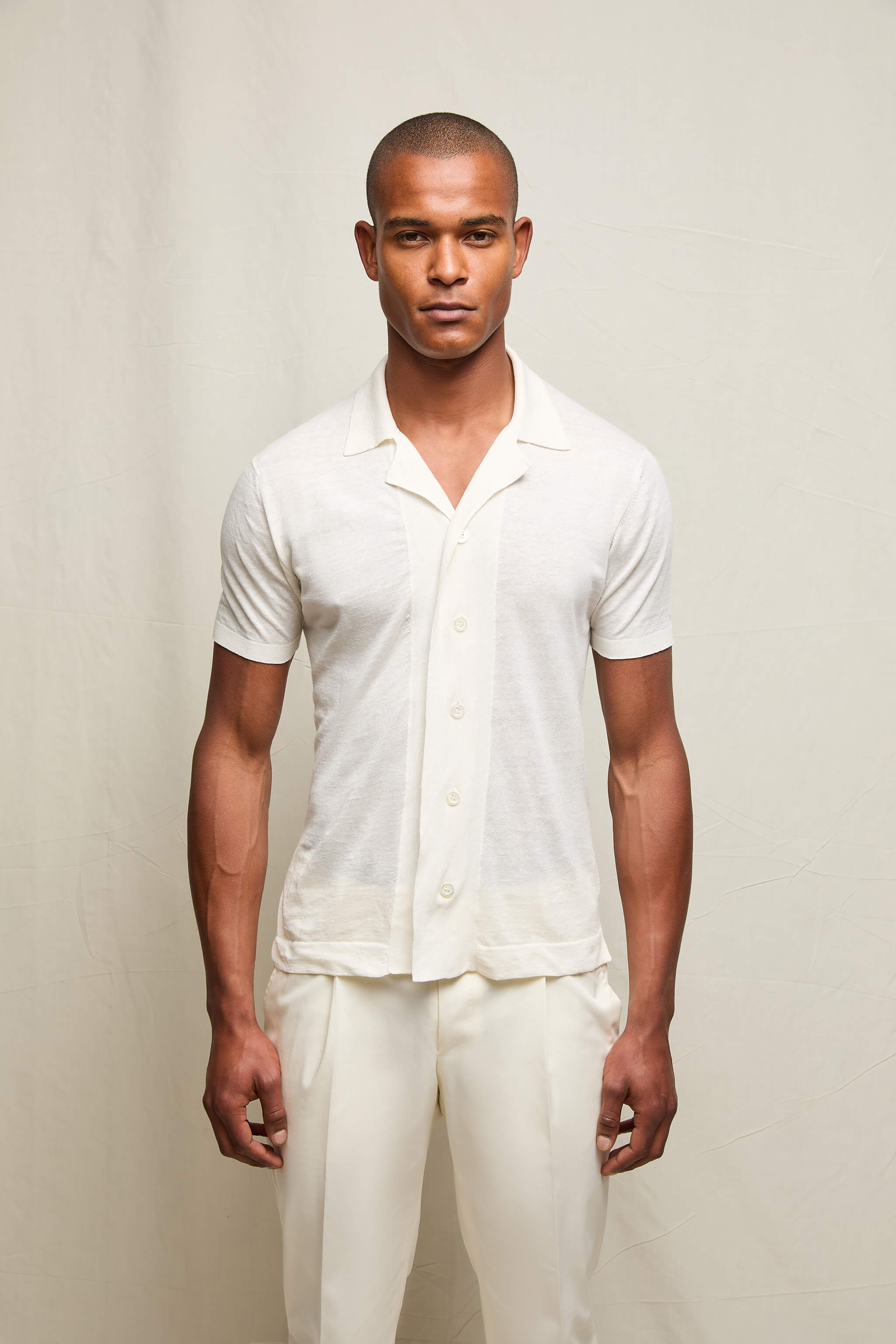 Linen/cotton knitted shirt in ivory