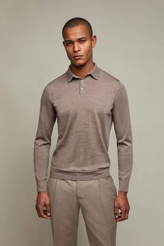 Knit polo sweater in taupe