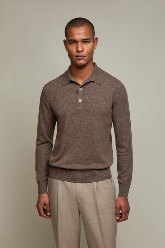 Knit polo sweater in dark brown