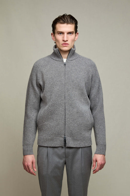 Full-zip sweater in gray mèlange