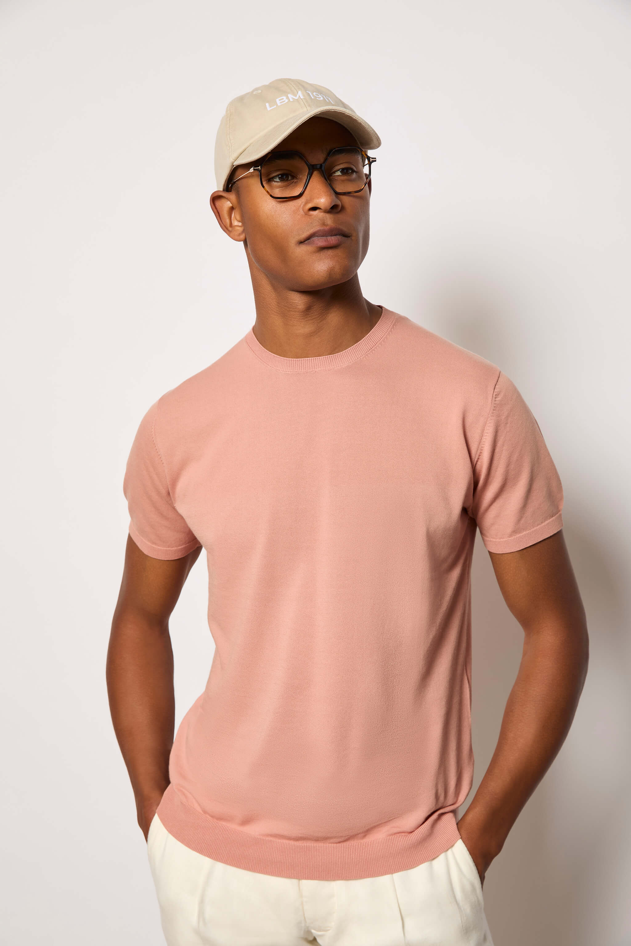 Maglia manica corta in cotone rosa cipria