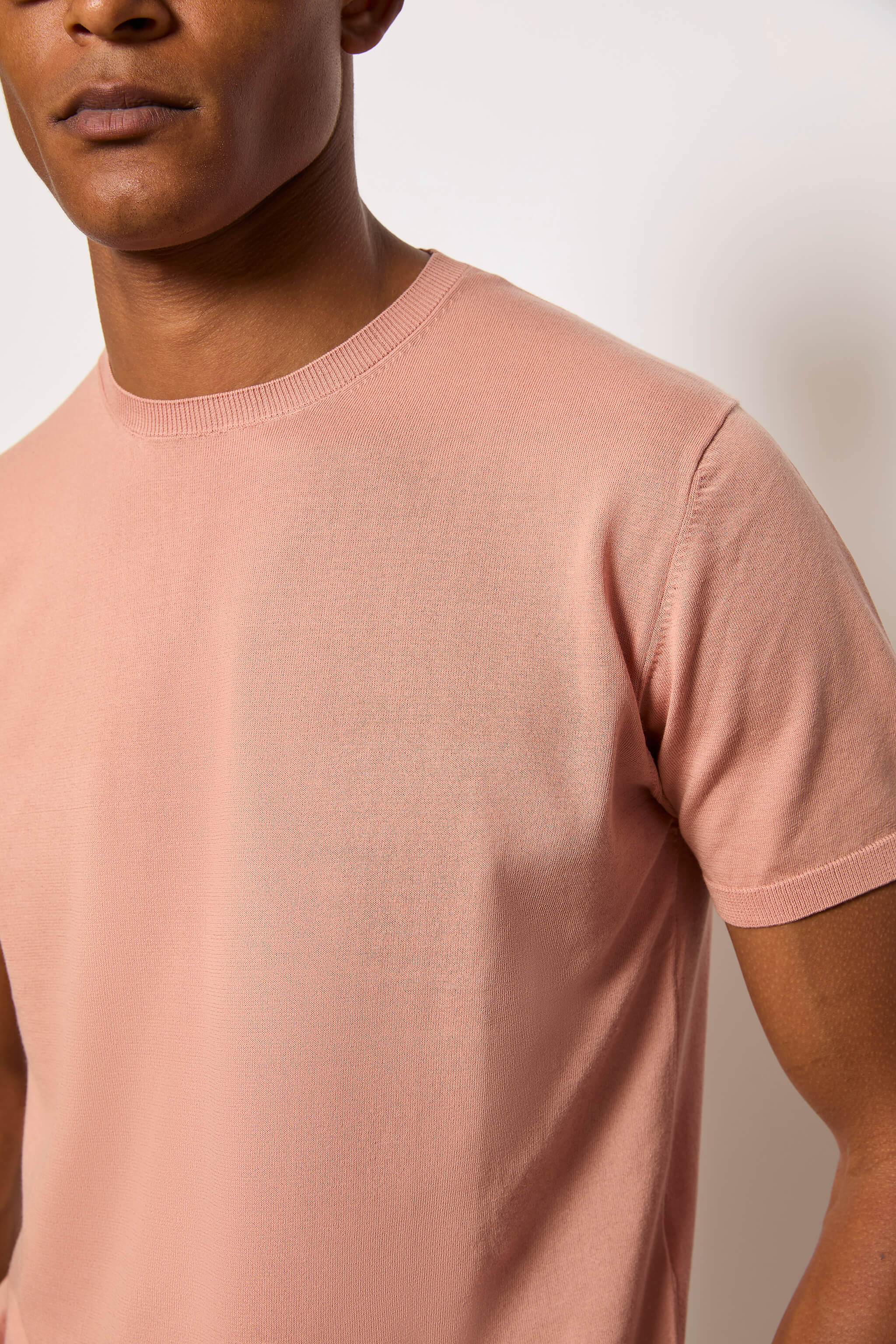Maglia manica corta in cotone rosa cipria