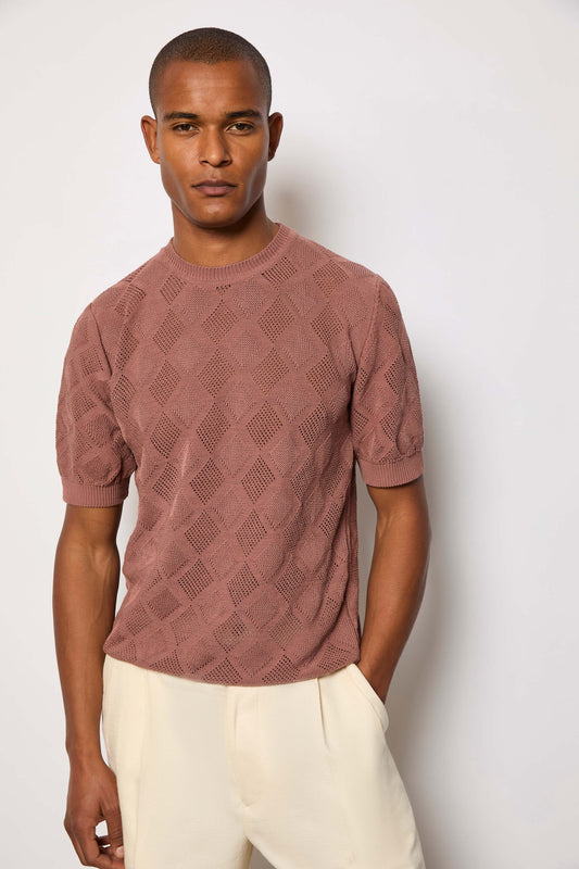 Perforated short-sleeve sweater - burgundy