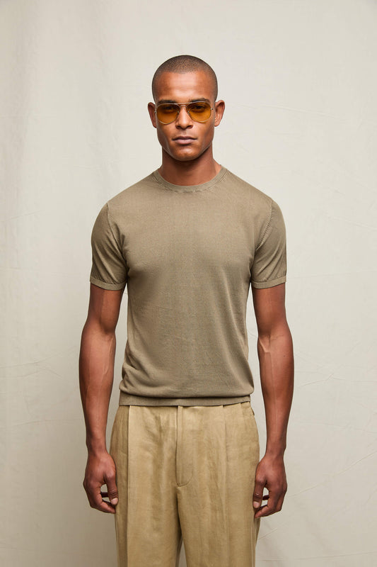 Maglia manica corta in cotone verde cachi