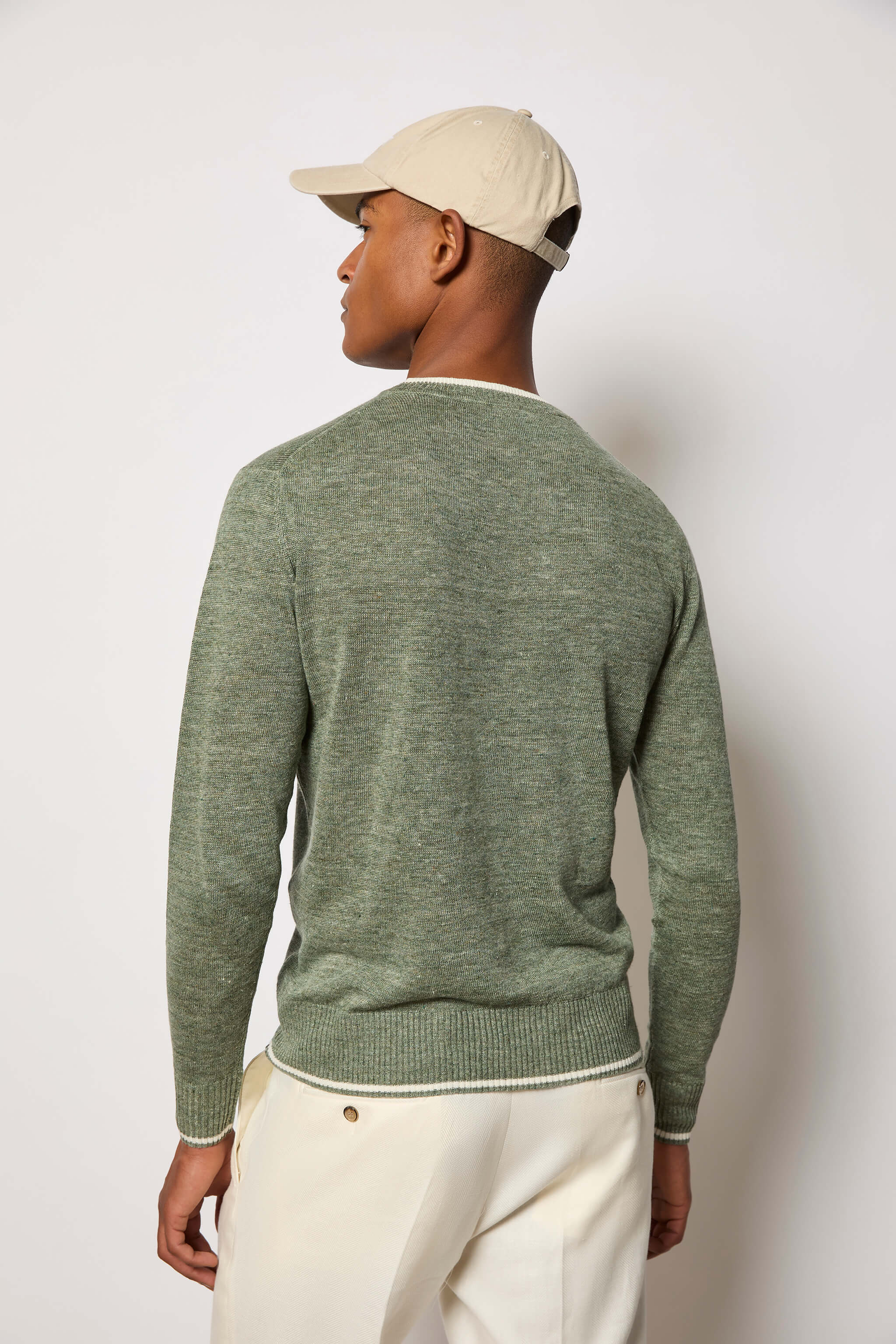 Long-sleeve linen sweater - green