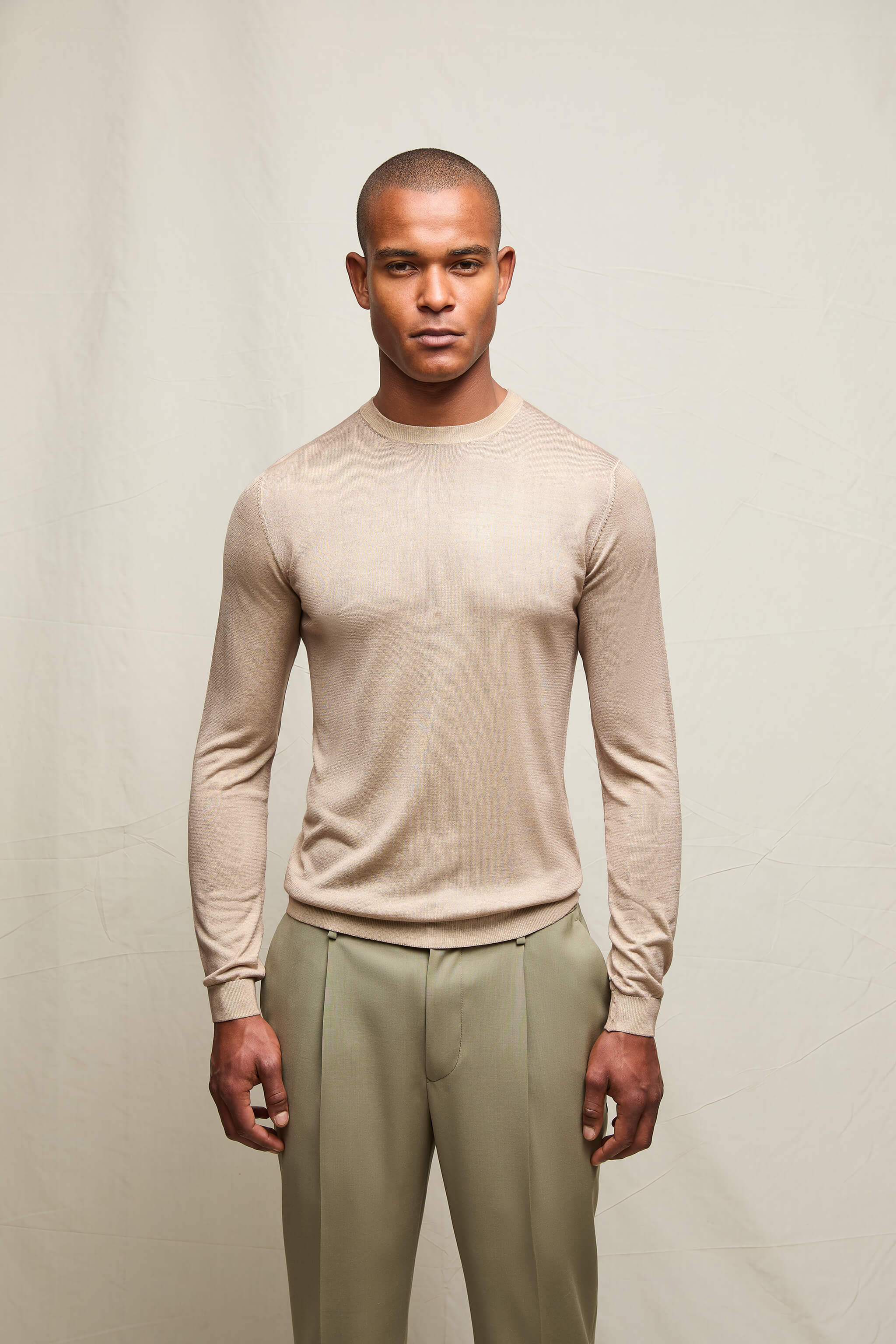 Silk/cashmere crewneck sweater in beige | L.B.M. 1911