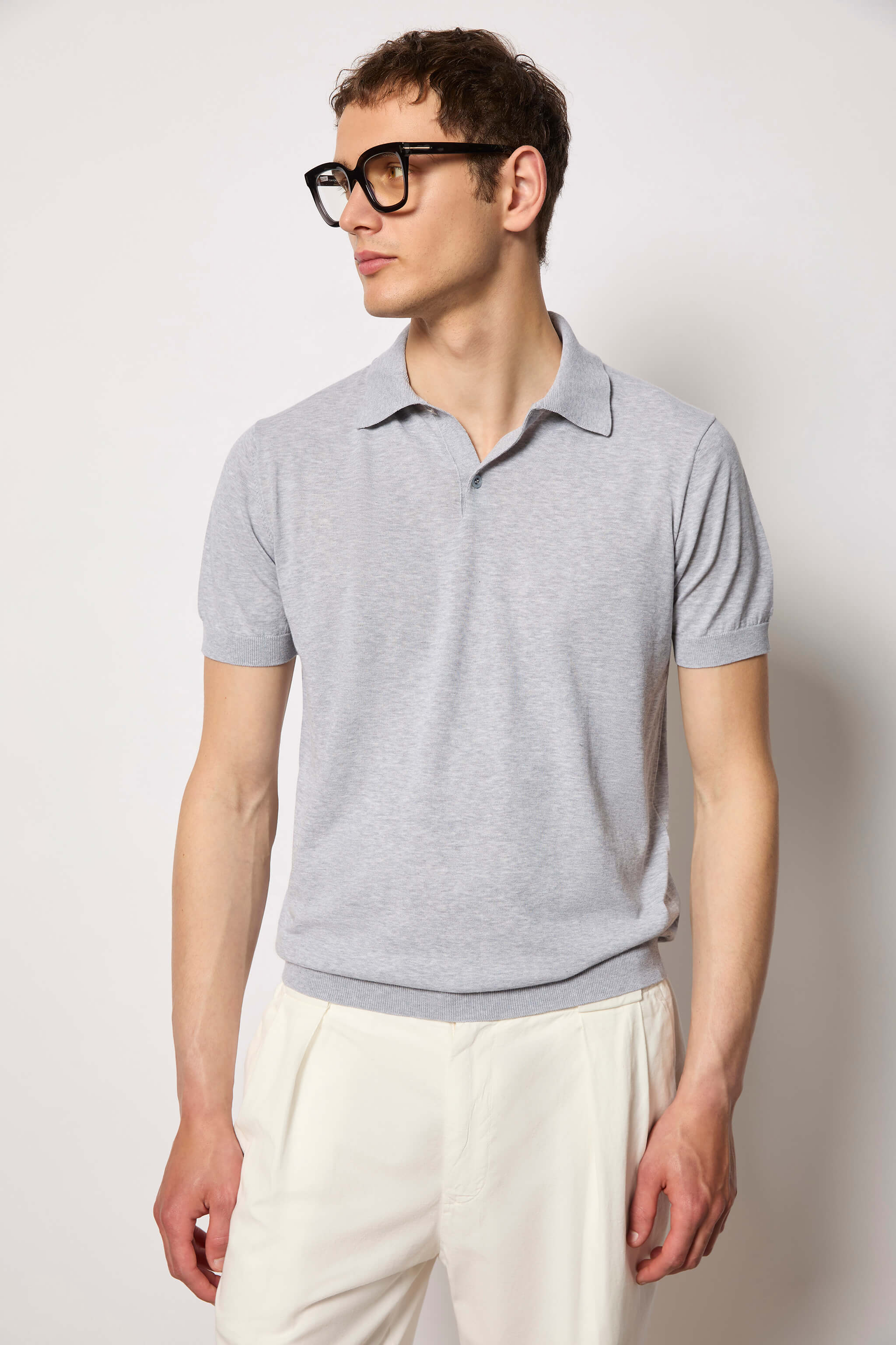 Knit polo shirt - gray m�lange