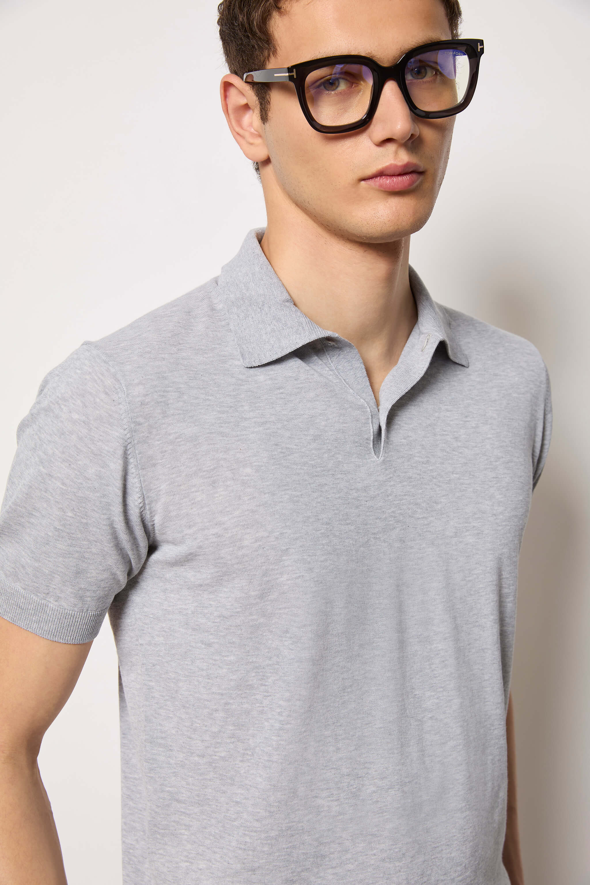 Knit polo shirt - gray m�lange