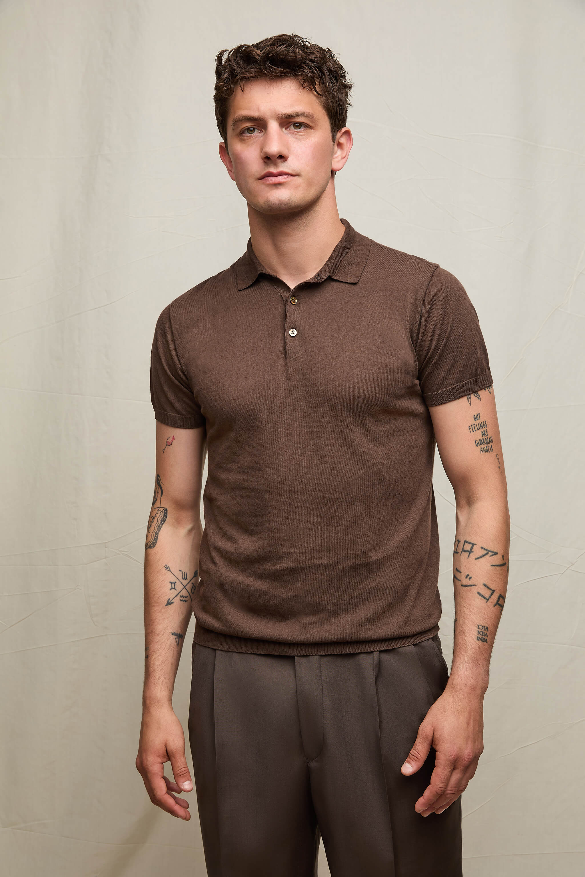 Knitted polo sweater in deep mocha | L.B.M. 1911