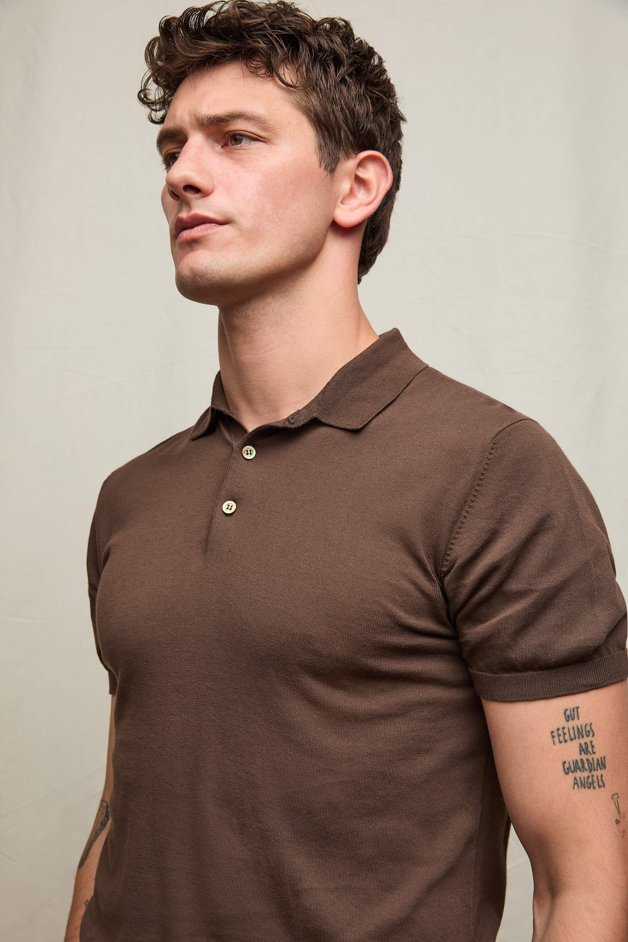 Knitted polo sweater in deep mocha | L.B.M. 1911