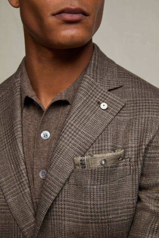 Patterned silk pocket square in olive green