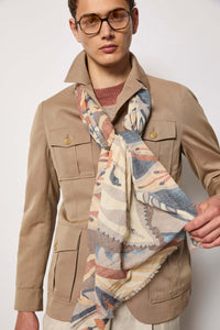 Botanical-print scarf blue