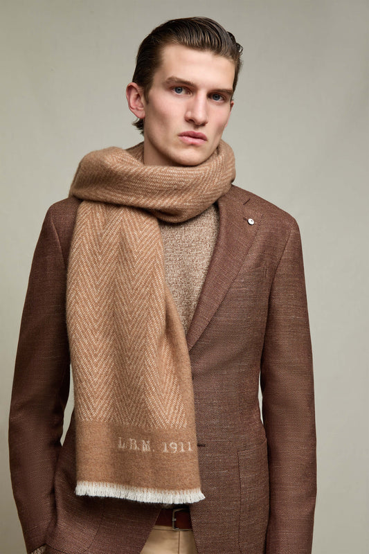 Chevron wool scarf in camel