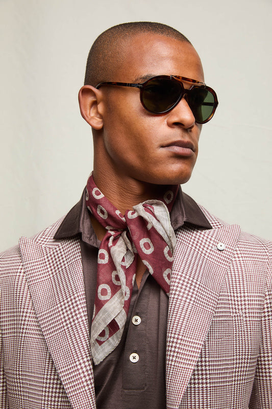 Foulard fantasia geometrica bordeaux e beige