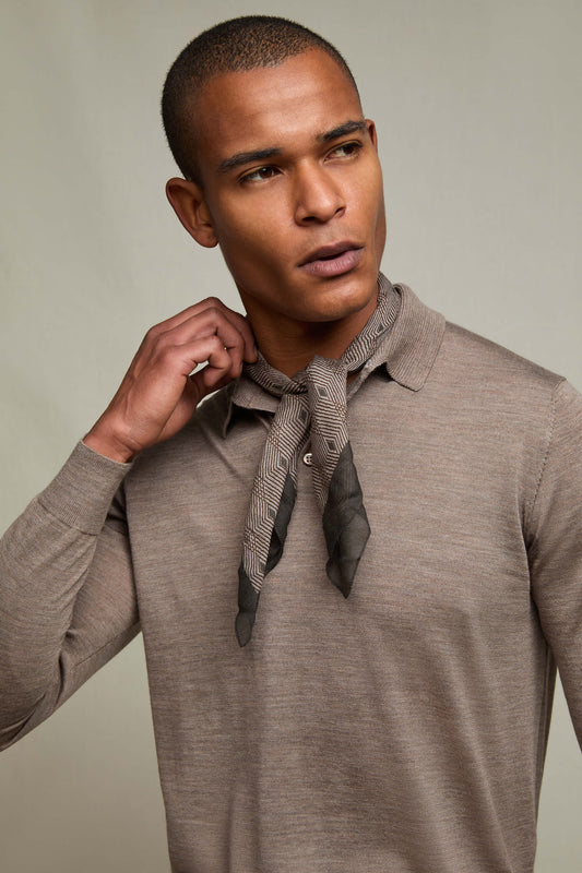 Geometric-print neck scarf in taupe
