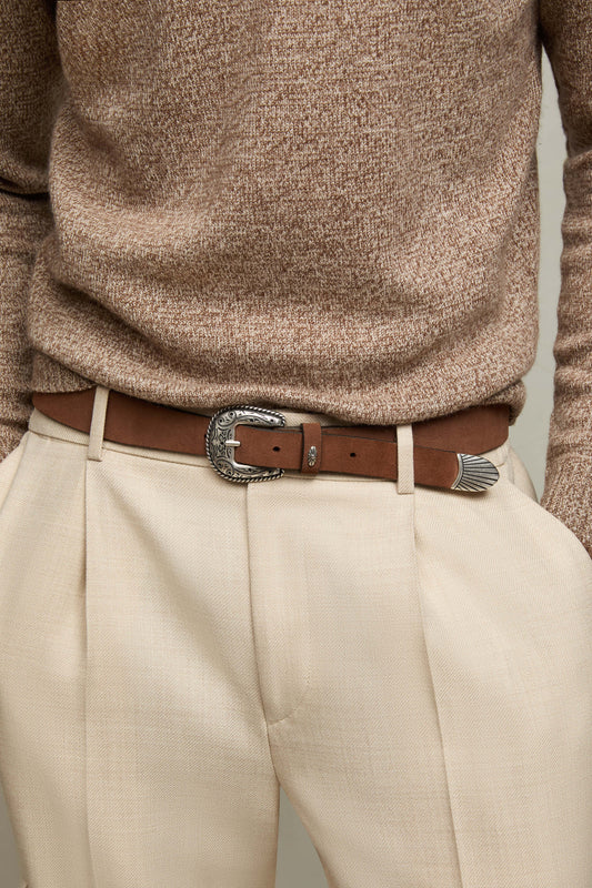 Western-inspired leather belt in tan