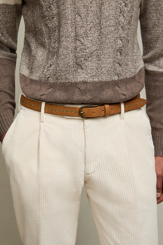 Leather belt with micro-studs