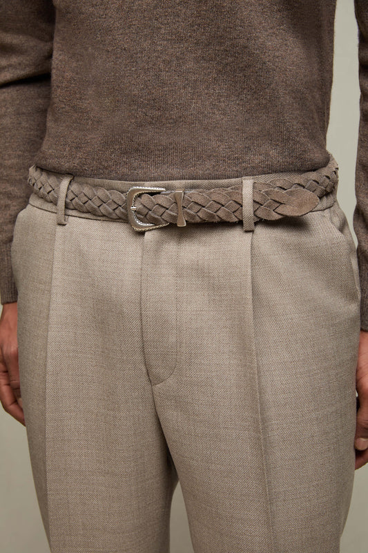 Taupe braided suede leather belt