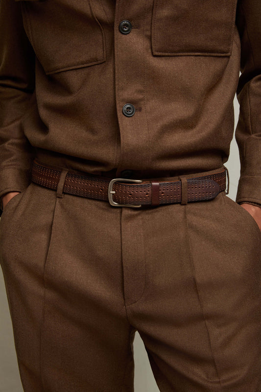 Perforated leather belt in tan