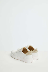 Sneaker retro-tennis bianca e beige bianco