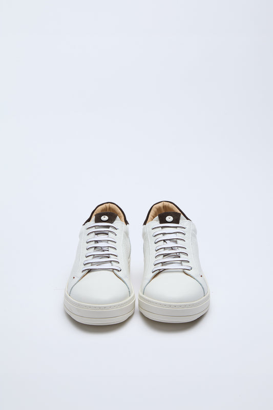Sneaker retro-tennis bianco marrone