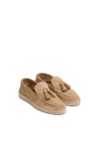 Mocassino con nappe in suede beige terra