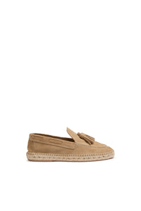 Mocassino con nappe in suede beige terra
