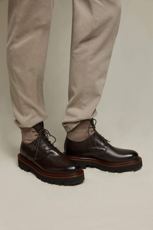 Two-tone leather chukka boots in dark brown