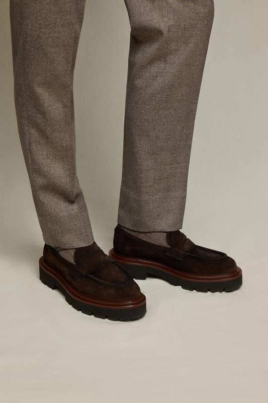 Suede leather loafers in dark brown