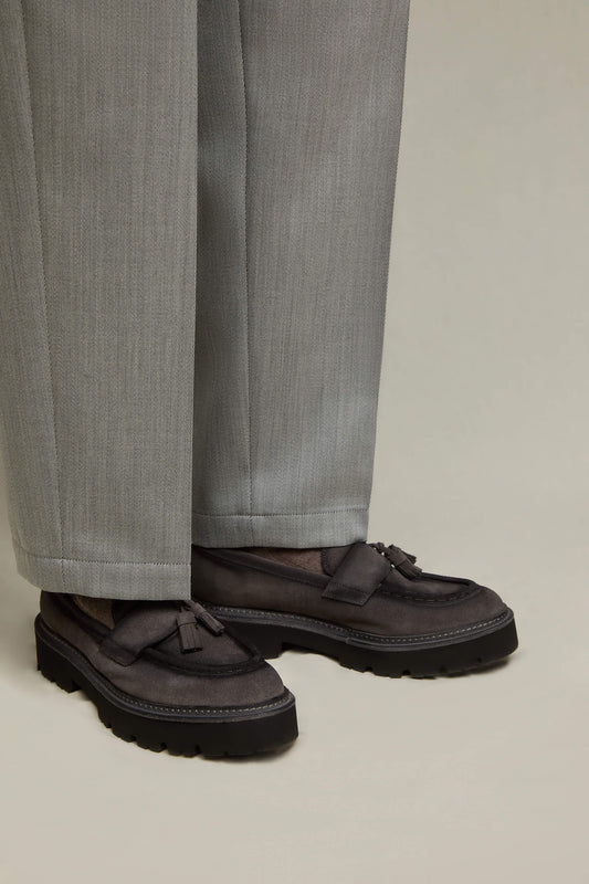 Leather tassel loafers in gray