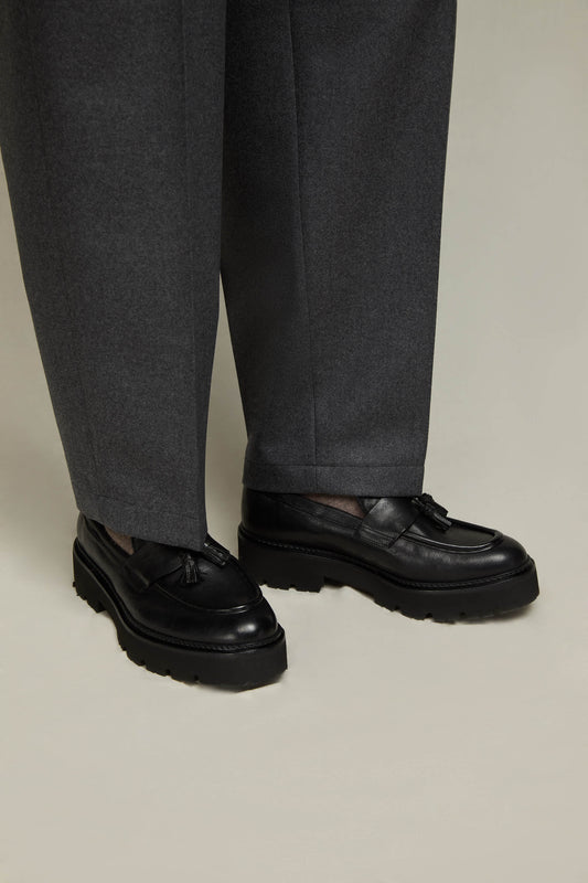 Leather tassel loafers in black