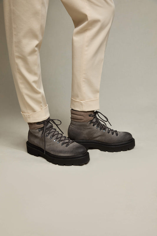 Smoky gray suede combat boots