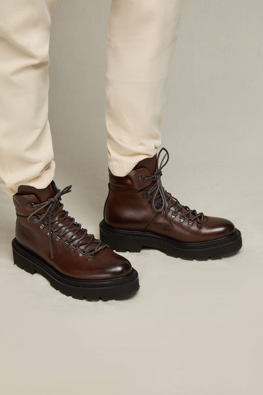 Dark brown leather combat boots