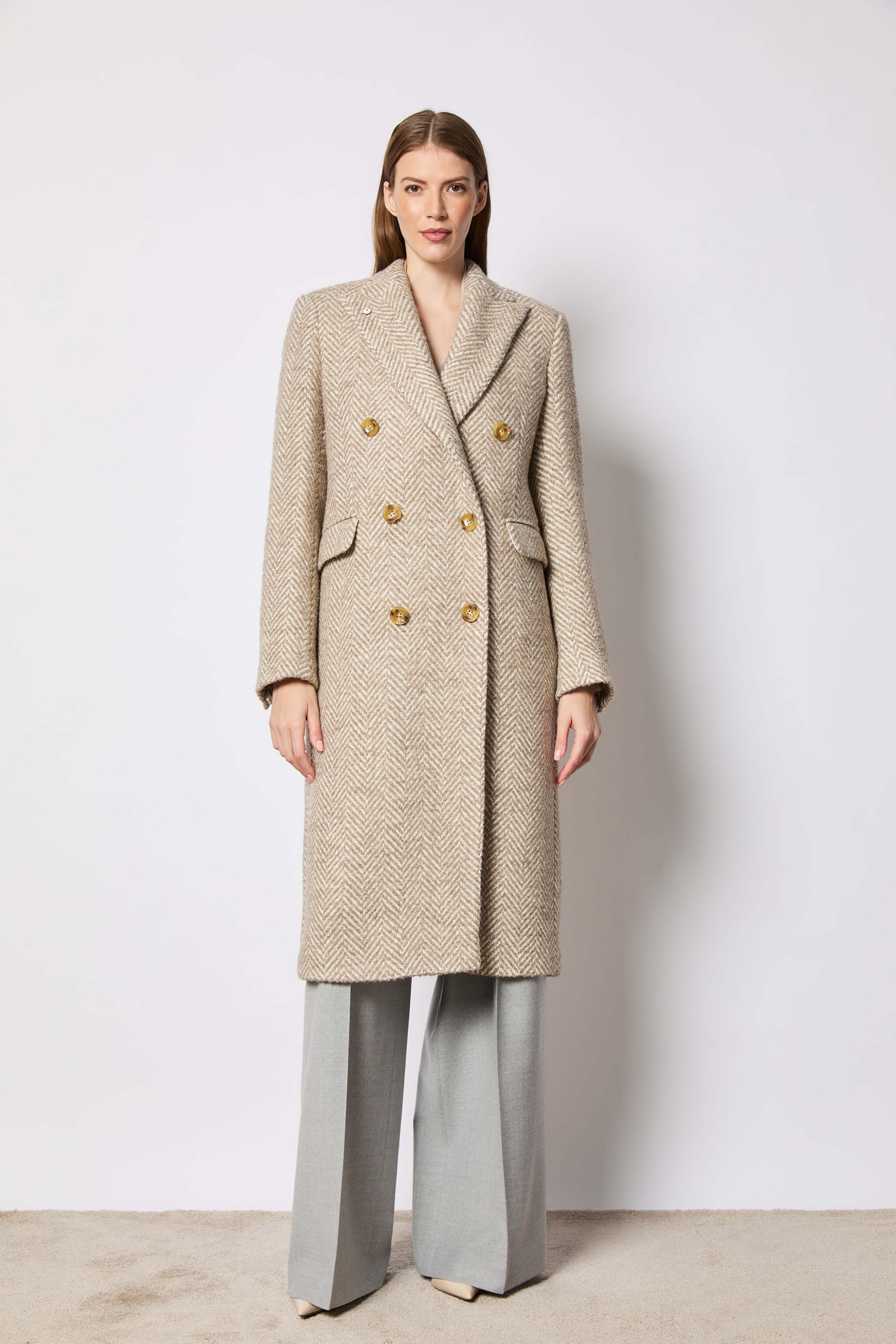 Double-breasted coat wool Chevron beige