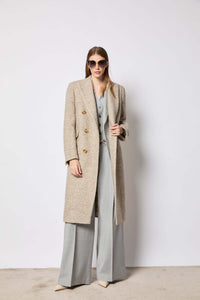 Double-breasted coat wool chevron beige beige