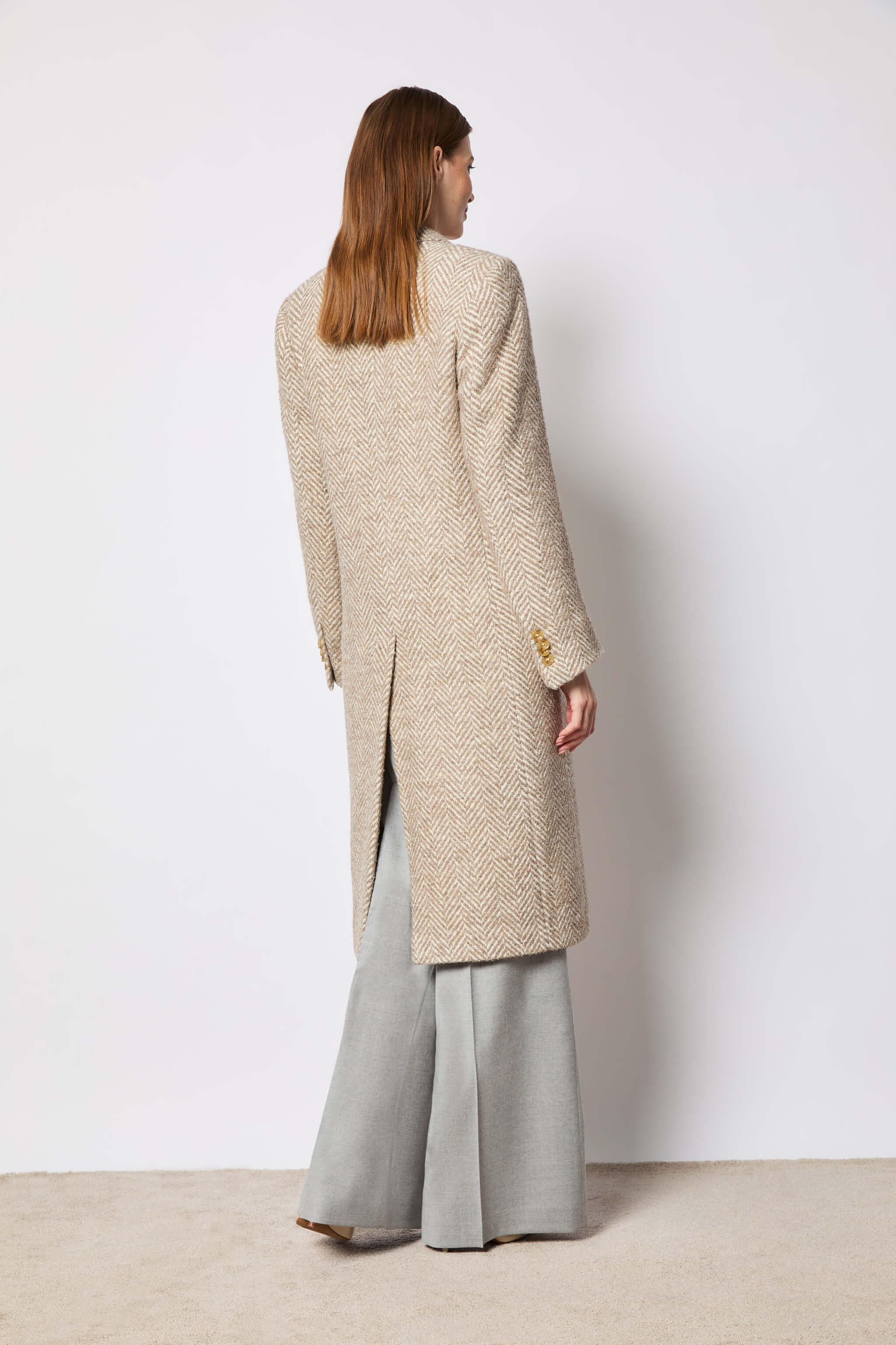 Double-breasted coat wool Chevron beige