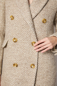 Double-breasted coat wool chevron beige beige