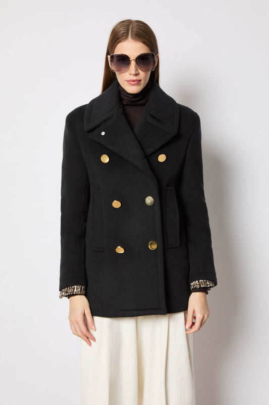Black double-breasted peacoat