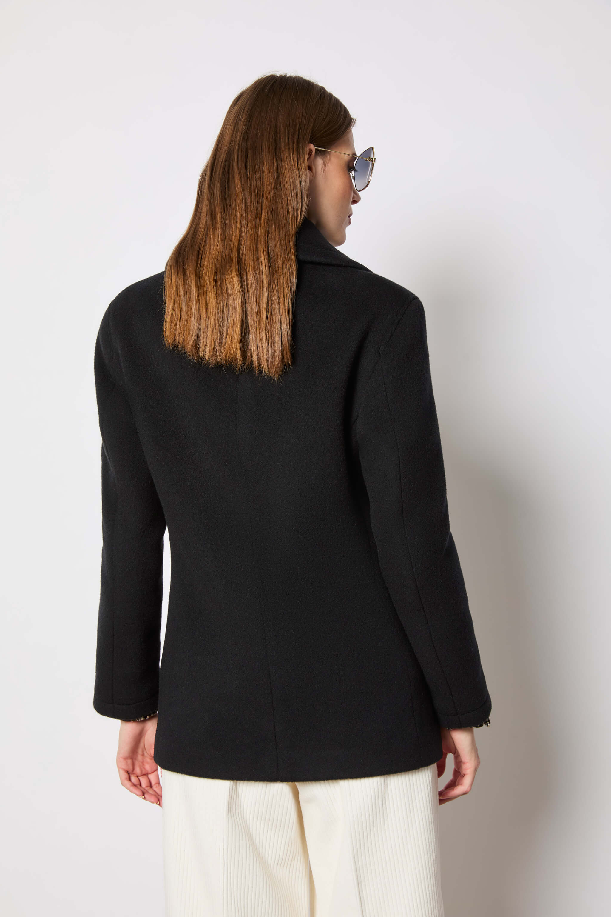 Black double-breasted peacoat