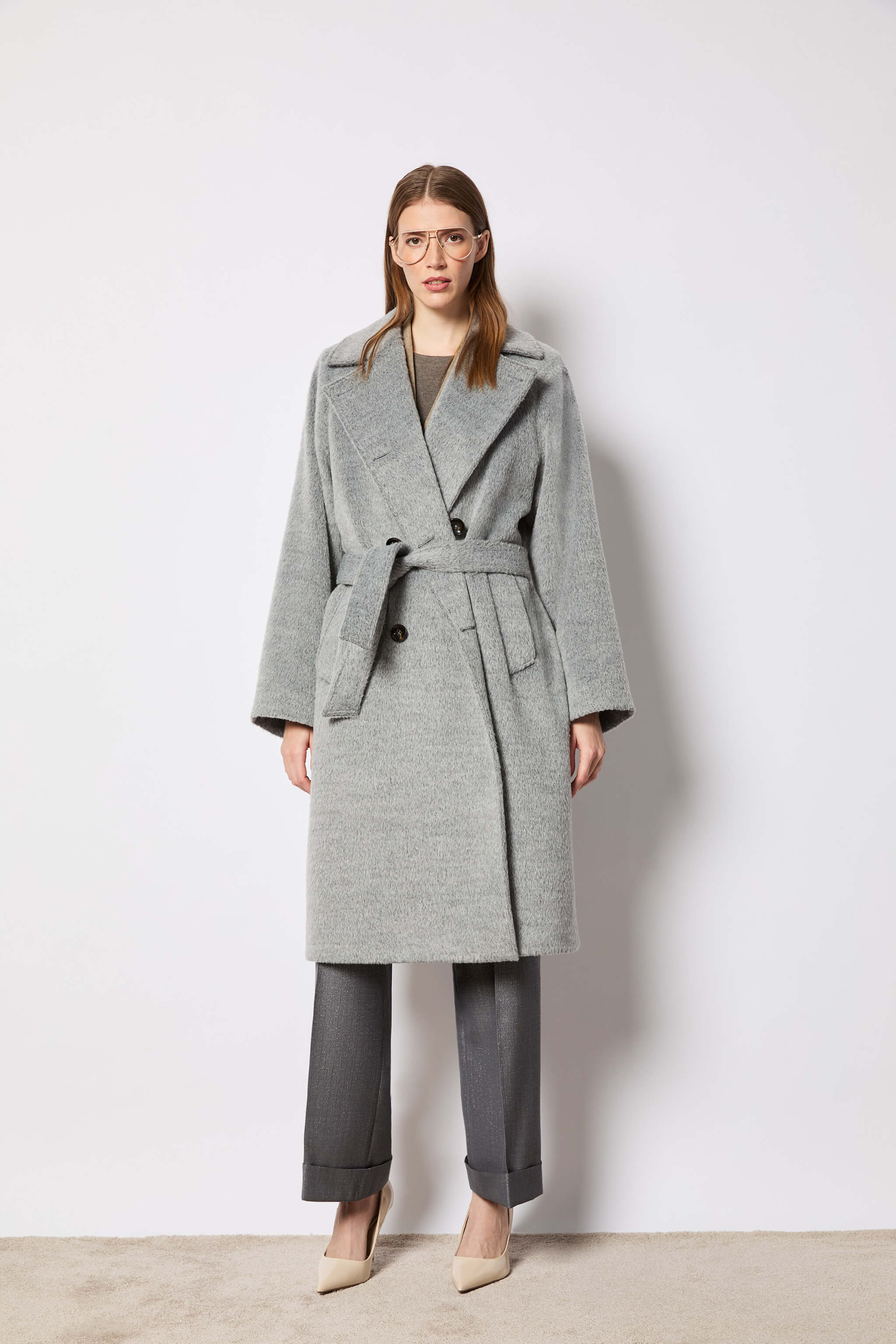 Light gray double-breasted coat