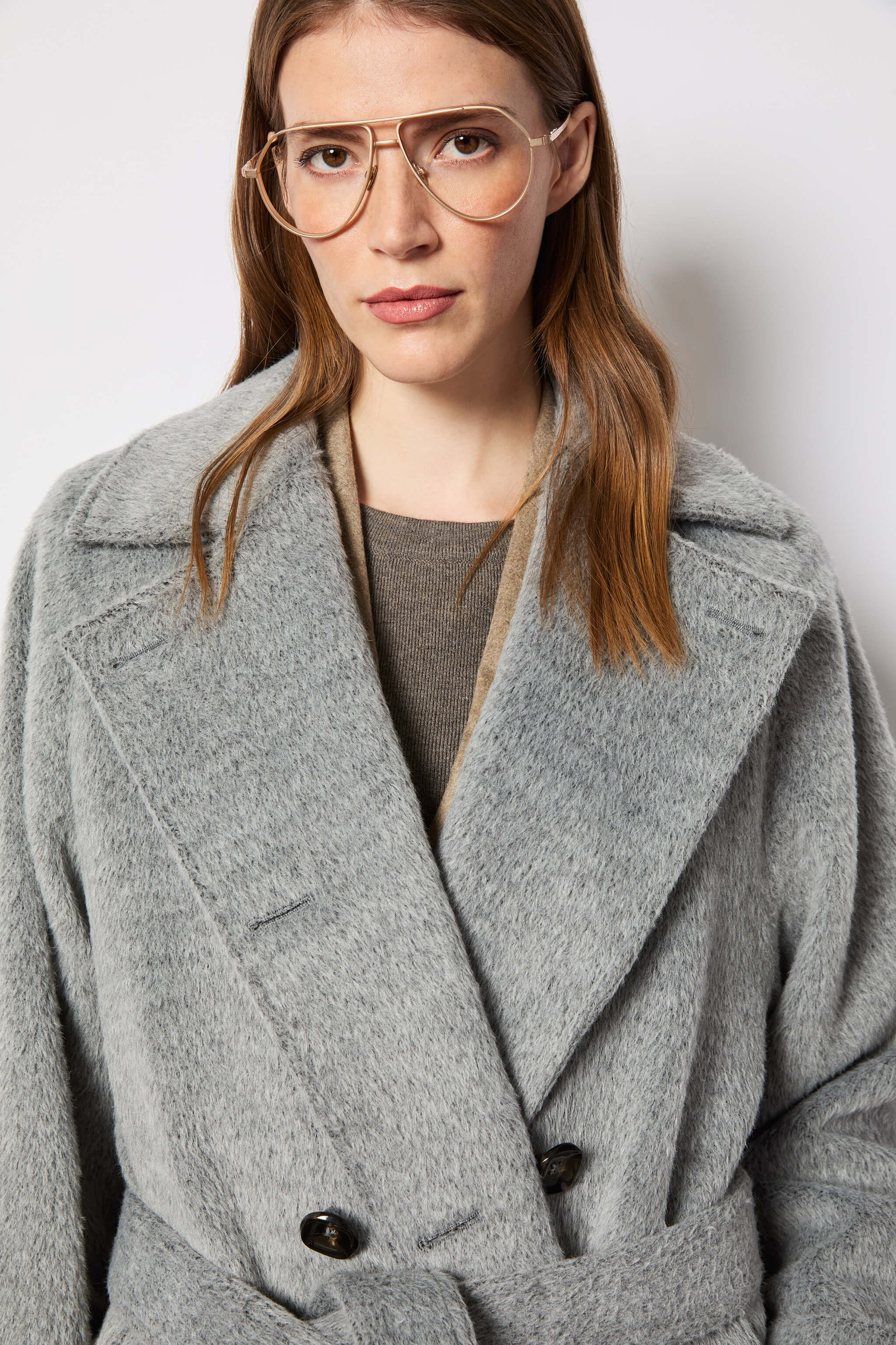 Light gray double-breasted coat