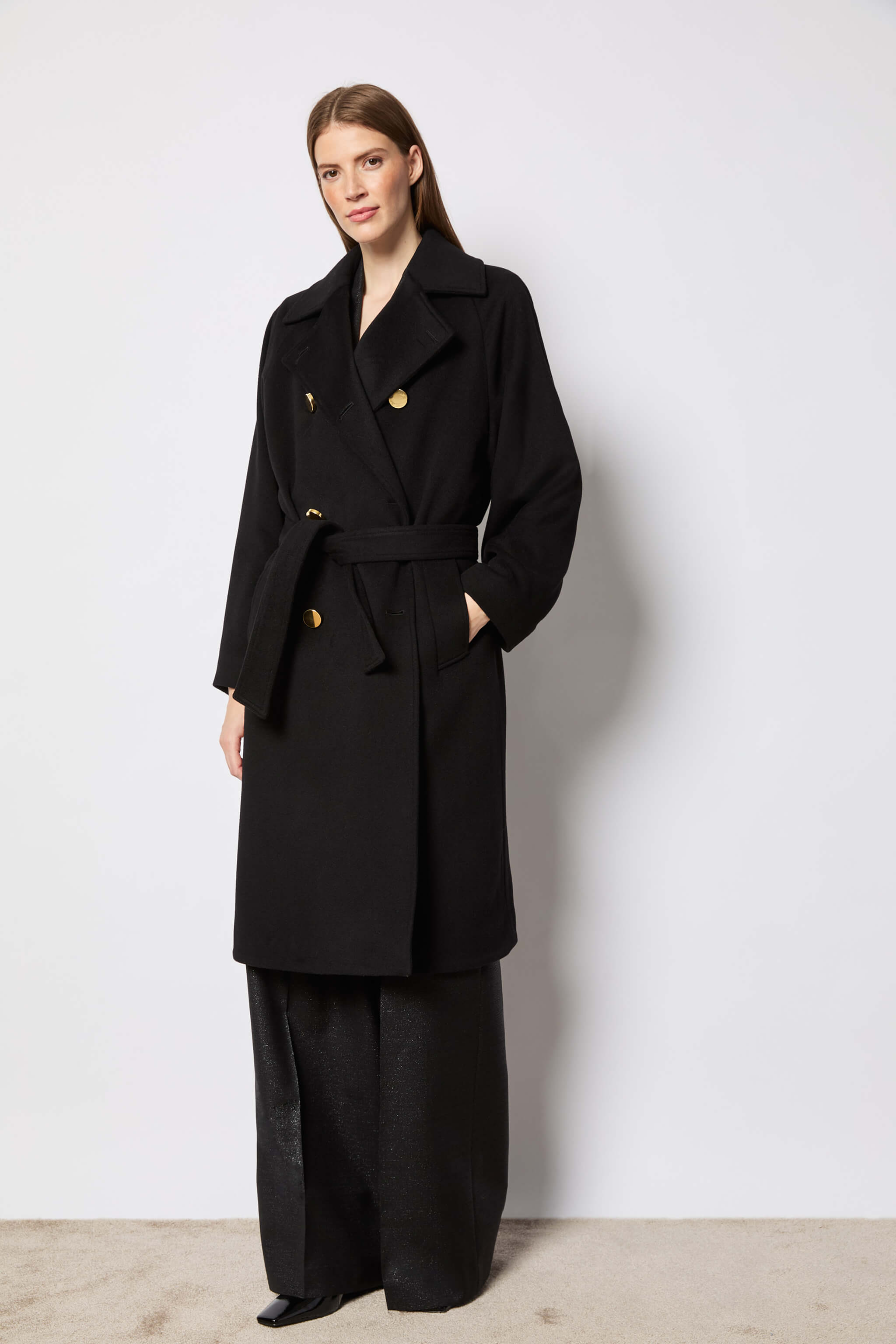 Erika pant double-breasted cashmere coat black