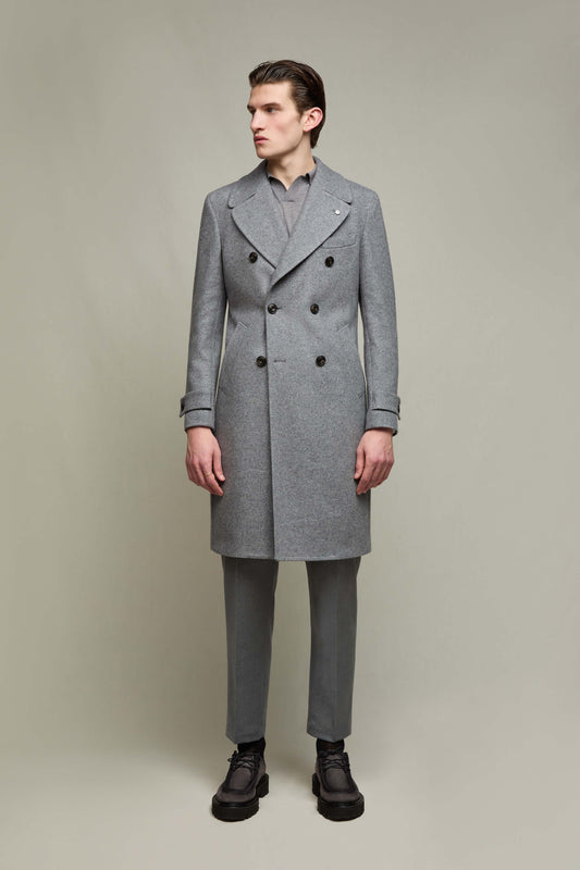 Double-breasted wool-jersey overcoat in mid-gray