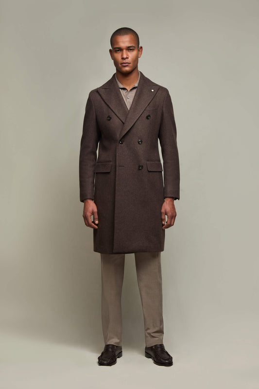 Wool-cashmere overcoat in dark brown