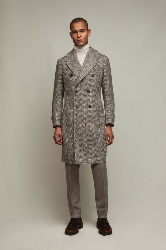 Herrigbone double-breasted coat in beige