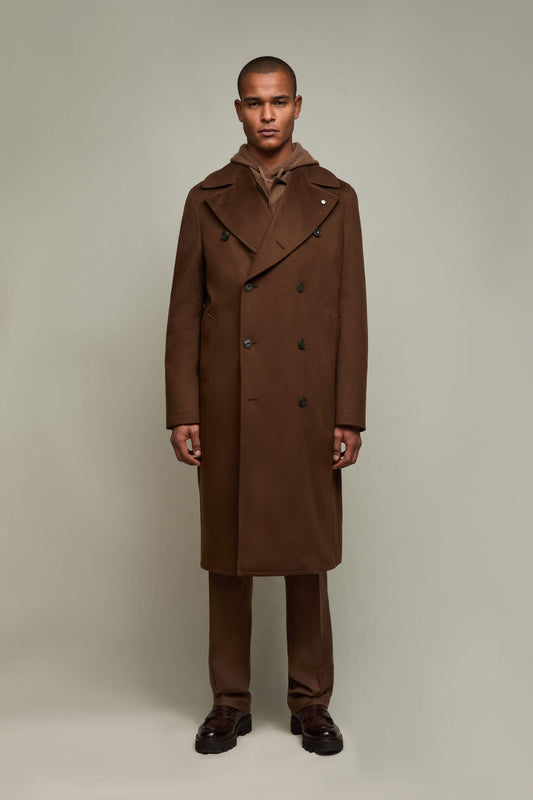 Double-breasted overcoat in dark brown