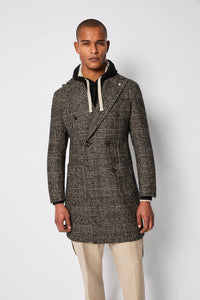 【初期タグ】80's Y's glen check wool long coat Glen-check double-breasted coat in black | L.B.M. 1911