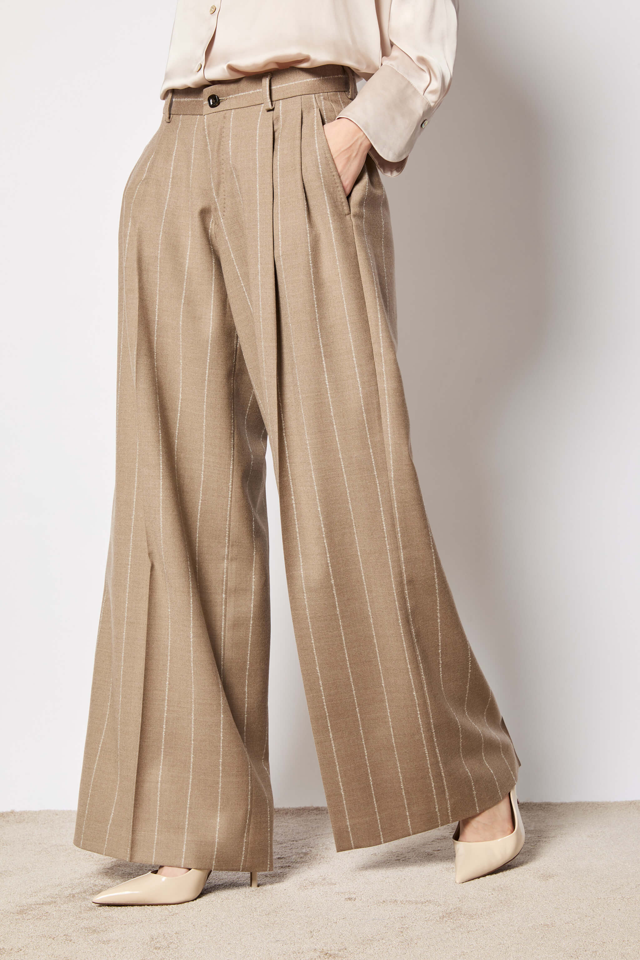 Elisa pants wide hazelnut pinstripe