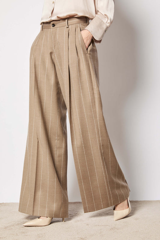 Elisa pants wide hazelnut pinstripe