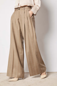 Elisa pants wide hazelnut pinstripe beige